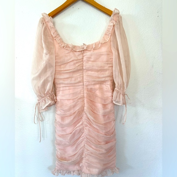 NWT Lovers + Friends Pink Ruched Sheath Dress with Bishop Sleeves Size XS - Picture 3 of 11